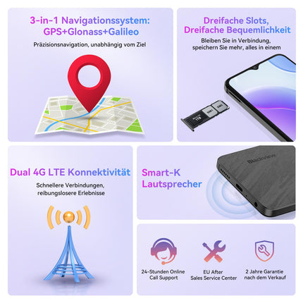 Blackview Wave 8C mobiiltelefon ilma lepinguta Android 14, 6GB+64GB/2TB SD, Octa Core 6.56" HD+, 5000mAh aku, 13MP+8MP kaamera, 4G kahe SIM-kaardiga nutitelefon ilma lepinguta Soodne SIM-lukuta, GPS/2-aastane garantii