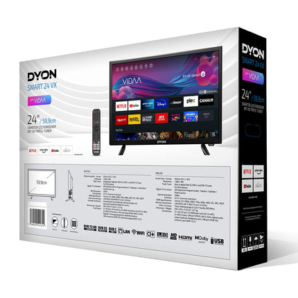DYON Smart 24 VX - 24-inch (60 cm) Smart TV with HD Triple Tuner (DVB-C/-S2/-T2), App Store, Prime Video, Netflix, YouTube, DAZN, Disney+ and Hotel Mode