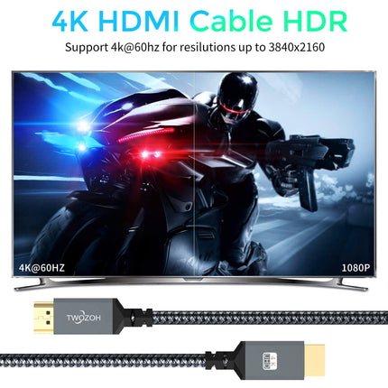Twozoh 4K HDMI-kaabel 10M, kiire 60Hz 18Gbps punutud HDMI-HDMI 2.0 kaabel, mis ühildub PS5, PS3, PS4, arvuti, projektori, 4K UHD teleri/HDTV ja Xboxiga
