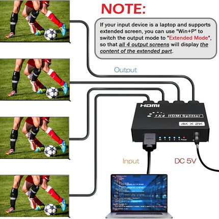TCNEWCL 4K HDMI jaotur 1 sisend 4 väljundit samaaegne 1x4 audio-video HDMI jaotur toiteallikaga, toetab 3D-d, HDCP-d, ühildub HDTV, Xboxi, PS4, Blu-ray-mängija ja projektoriga