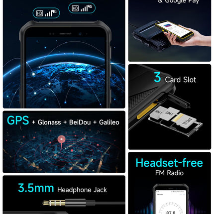 Ulefone Armor X12 välistingimustes kasutatav mobiiltelefon, 6GB + 32GB/256GB SD nutitelefon ilma lepinguta Android 13 Go, 4860mAh 13MP + 8MP 5.45'' HD+ 4G kahe SIM-kaardiga IP68 veekindel põrutuskindel NFC GPS 2-aastane garantii - must