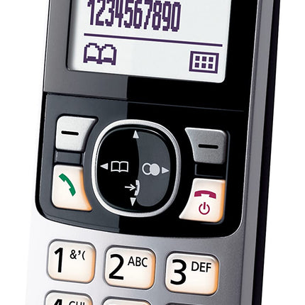 Panasonic KX-TGA685 telefonitoru (ainult lisatelefonitoru, automaatne kõneblokeerimine, käed-vabad funktsioon, häirimisrežiim, erinevad helinad, päevakava, lapsemonitor) must - hõbedane