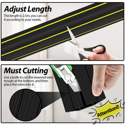 Cable duct floor, 2.5M/8.2 ft cable bridge, robust cable bridge floor with 3 cable ducts, rubber cable protection cable duct floor flat, modular cable hose for garages, boats, simply lay flat