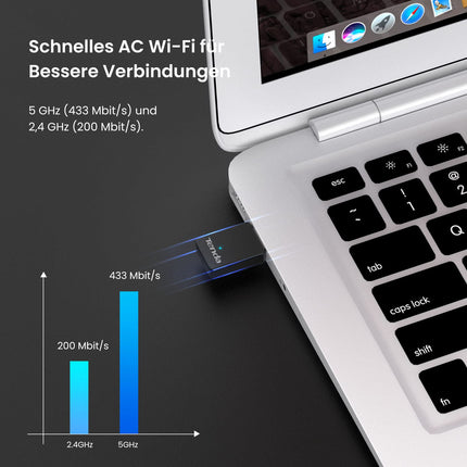 Tenda U9 WLAN Stick AC650 kahesageduslik WLAN USB-adapter (5 GHz: 433 Mbit/s + 2,4 GHz: 200 Mbit/s), LED, USB 2.0, toetab Windows XP/7/8/8.1/10/11