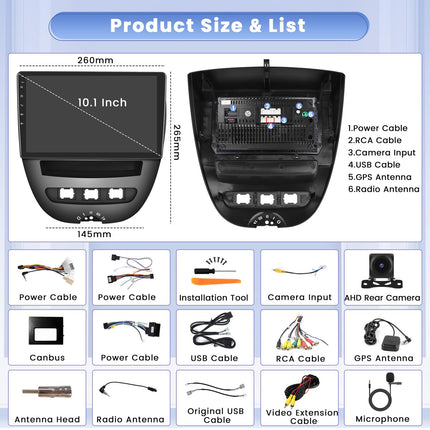 Hikity 8-tuumaline 4+64G Android 15 autoraadio Toyota Aygo/Peugeot 107/Citroen C1 2005-2014 raadio, juhtmevaba CarPlay, Android Auto, 10.1-tolline ekraan, autoraadio koos peegliühendusega, Navi, GPS, BT, FM, RDS, WiFi, DSP