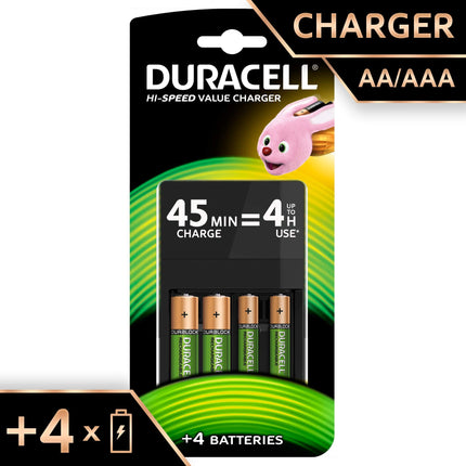 Duracell 4-hour, 1-count charger &amp; Ultra HR6DX1500 low-discharge batteries (2500mAh) 4-pack