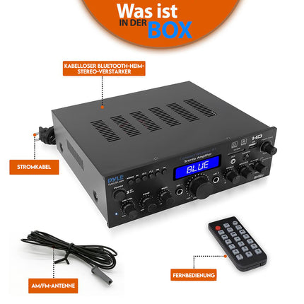 Pyle võimendi, HiFi stereovõimendi, Bluetooth-võimendi, võimendi, mini-stereoressiiver, 200 W mitmekanaliline HDMI-ühendusega, optiline/phono/koaksiaalühendus, FM-raadio, USB/SD/AUX/RCA, mikrofonisisend kaugjuhtimispuldiga