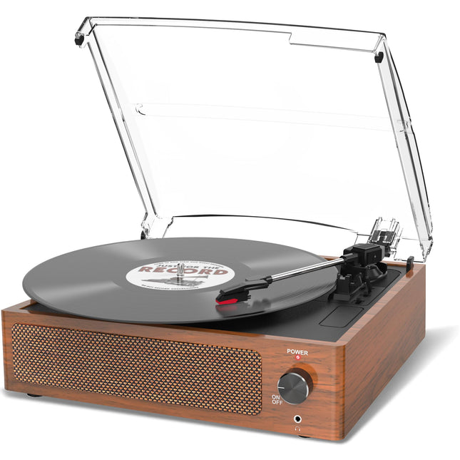 Kõlaritega plaadimängija, juhtmevaba LP-gramofon sisseehitatud stereokõlaritega, 3-käiguline rihmülekanne, kõlaritega plaadimängija, Bluetooth, retrokollane