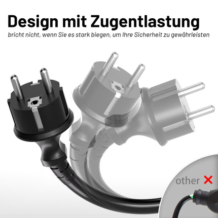 Vickwire kummist pikenduskaabel 10m välistingimustes kasutatav kaabelkaabli pikendused kaitsekontaktiga pistikuga Schuko pikendus 16A/250V, must, H05RR-F 3G1.5 mm²
