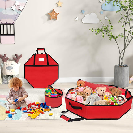 Storage box toy box with lid children round, 66L foldable toy storage Christmas wreaths with inner pockets zippers handles for Christmas decorations wreaths (red, 76cm)
