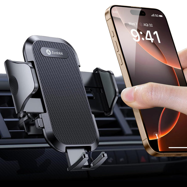 andobil autotelefoni hoidik [2025. aasta täiustatud õhutusava klamber] autotelefoni hoidik [100% kindel haare] 360° pööratav autokinnituse lisatarvik iPhone 16 Pro Max 15/14/13/12/11 Galaxy S24 Ultra jaoks