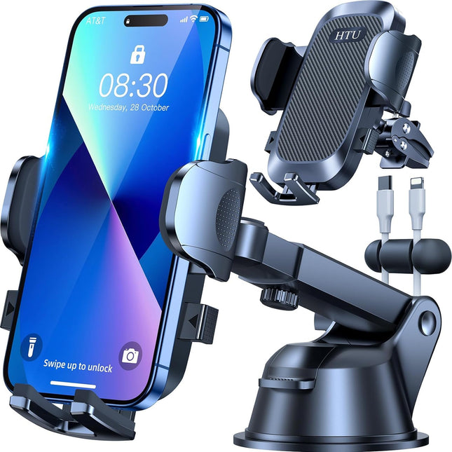 Sõjaväeklassi 4-ühes autotelefonihoidik tugeva iminapa ja klambriga, 360° pööratav, 40 kg imemisvõime, universaalne autohoidik iPhone 16 Pro Maxile, 15, 14, 13, Samsung Galaxy S24 jne., kahvatu must