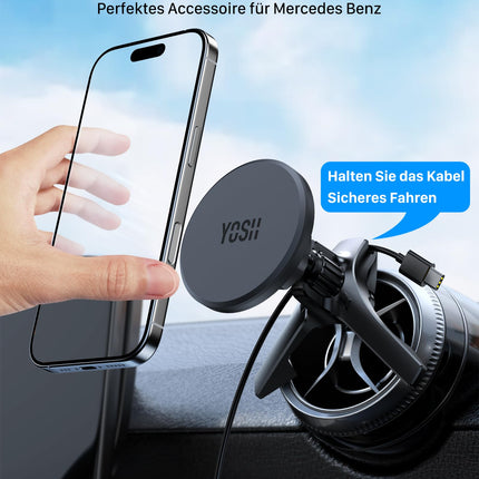 YOSH MagSafe'i autohoidik [ümar ava], magnetiline autohoidik kolmnurkse konksuga Mercedes A/B/C/V/GLC/Sprinterile, ühildub iPhone'i ja Samsungi seadmetega, Mercedes Benzi lisatarvikud
