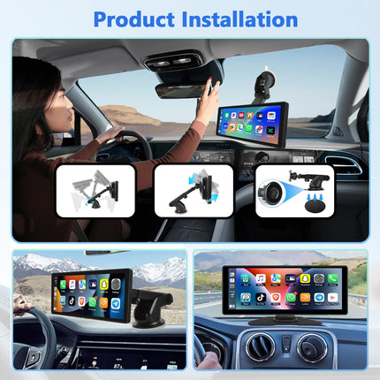 Podofo 10.26 inch IPS Portable Car Radio with Wireless Carplay Android Auto Touchscreen Digital Media Receiver 7-32V Touchscreen with Bluetooth/FM Transmitter/AUX/GPS/Airplay/SD/TF