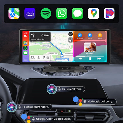 Podofo 10.26'' kaasaskantav autoraadio puutetundliku ekraaniga juhtmevaba Carplay Android Auto Bluetooth/FM-saatja/AUX häälassistent tahavaatekaameraga DC 7-32v