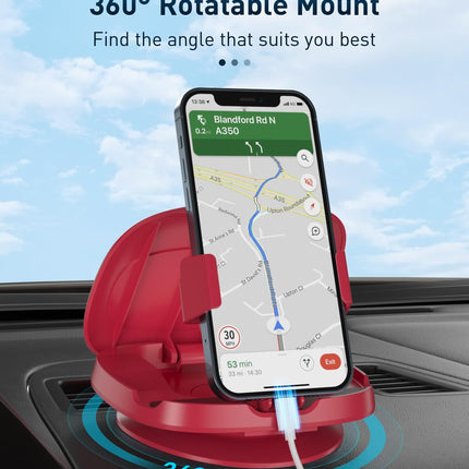 Car Phone Holder, 360° Rotatable Car Phone Holder, Dashboard Car Phone Holder with Adhesive Base, Car Phone Holder for iPhone 16/15/14/13/12 Pro Max/XR/, Samsung Galaxy, Smartphone (Red)