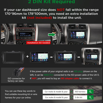 Eonon 7-tolline Android 13 autoraadio juhtmevaba CarPlay Android Auto 2+32GB universaalne raadio IPS-ekraaniga GPS-navigatsiooniga BT 5.0 WiFi Online-video toetab DAB+ (UA13)