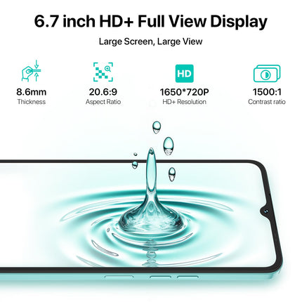 UMIDIGI A15 nutitelefon ilma lepinguta (2023), Android 13 NFC mobiiltelefon 16GB (8GB+8GB)+256GB (kuni 1TB), 64MP+16MP, 6,7" HD+ ekraan, 5000mAh+20W kiirlaadimine, 4G kahe SIM-kaardiga lukustamata mobiiltelefonid - valge