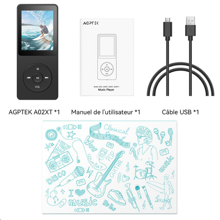 AGPTEK MP3-mängija 32GB Bluetooth 5.3 kadudeta HiFi 70H pika akueaga kaasaskantav kõlariga FM-raadio MP3 salvestus sport täiskasvanutele ja lastele (ilma kõrvaklappideta)