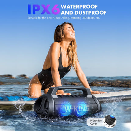 W-KING Bluetooth Speaker, 120W Peak Stereo Sound, Music Box with BassUp, DSP, EQ, IPX6 Waterproof, LED Light, 42h Battery, MIC-in, Power Bank, Large Bluetooth Party Speakers for Outdoors, Camping, Garden