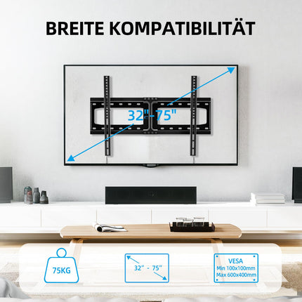 HOME VISION teleri seinakinnitus, kallutatav teleri seinakinnitus, universaalne telerikinnitus, 32–75-tollistele lame- ja kumeratele teleritele kuni 75 kg, max VESA 600x400 mm