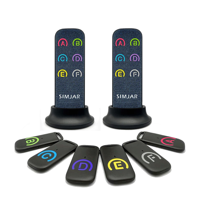 Key finder with thinner receivers and advanced fabric remote controls, SIMJAR 80dB+ RF Item Locator with 40 m working range, 2 RF transmitters and 6 receivers