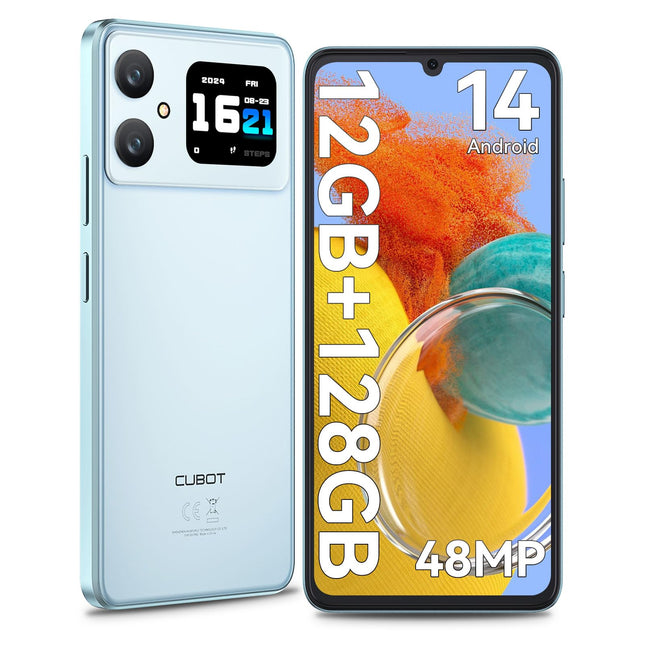 CUBOT A20 nutitelefon ilma lepinguta Android 14, 6.8'' HD+ kaheksatuumaline 90Hz odav mobiiltelefon, 12GB+128GB/1TB laiendatav kahe SIM-kaardiga 4G SIM-vaba mobiiltelefon, 48MP+16MP, 5100mAh, 1.83'' tagumine ekraan, OTG-sinine