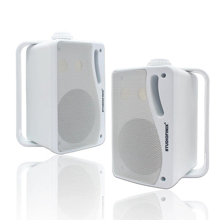 STUDIOFINIX välistingimustes kasutatavad Bluetooth-kõlarid - 3,5-tolline paar, 3-suunaline, 200 W, seinale kinnitatavad veekindlad merekõlarid, vastupidav grill, sobivad koju, paati, terrassile (valged)