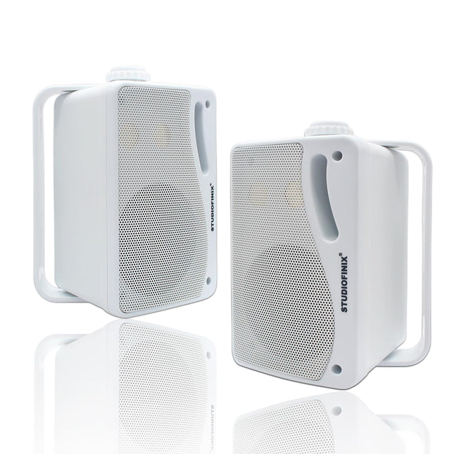 STUDIOFINIX välistingimustes kasutatavad Bluetooth-kõlarid - 3,5-tolline paar, 3-suunaline, 200 W, seinale kinnitatavad veekindlad merekõlarid, vastupidav grill, sobivad koju, paati, terrassile (valged)
