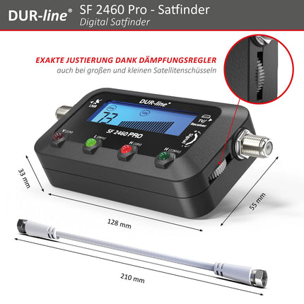DUR-line SF 2460 Pro - Digital Satfinder - precise measuring device for aligning your satellite dish - satellite finder including F-cable, audio signal, LCD display, satellite detection, Astra, Hotbird