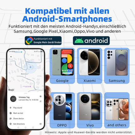 Androidi nutikas jälgimissilt, Google'i sertifitseeritud võtmeleidja, mis ühildub Find Hubi rakendusega (ainult Android), Bluetooth-võtmeleidja pagasi/kottide/kohvri/rahakoti jaoks, vahetatav aku, 4 tk must