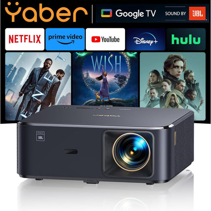 4K Projector with Android TV 11.0, Sound by JBL, Dolby Audio, NFC, Autofocus, Auto Keystone Correction, WiFi6, Bluetooth, YABER K2s 1000 ANSI 1080P Full HD Projector Home Theater Outdoor 300" Display Video Projector