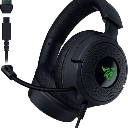 Razer Kraken V4 X - juhtmega arvutimängude peakomplekt (Triforce 40 mm draiverid, sissetõmmatav kardioidmikrofon, 7.1 ruumiline heli, Chroma RGB, arvuti - konsoolide ja mobiiltelefonide jaoks USB-C kaudu) must