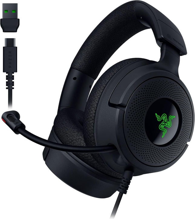 Razer Kraken V4 X - juhtmega arvutimängude peakomplekt (Triforce 40 mm draiverid, sissetõmmatav kardioidmikrofon, 7.1 ruumiline heli, Chroma RGB, arvuti - konsoolide ja mobiiltelefonide jaoks USB-C kaudu) must