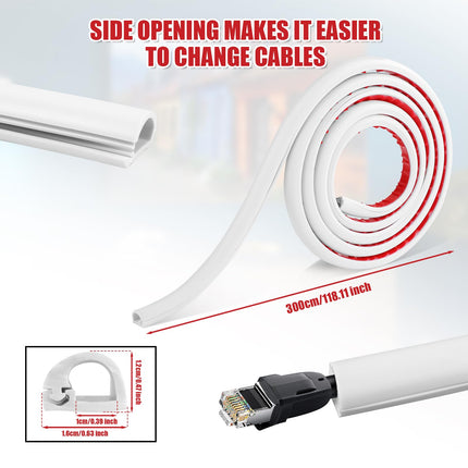 Cable hider wall, 3m cable duct self-adhesive cable cover floor cable hider for the wall flexible cable covers for home office cable management