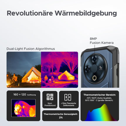 DOOGEE Fire 6 termokaameraga välistingimustes kasutatav mobiiltelefoni ilma lepinguta 10400mAh 256GB+16GB/2TB TF õues kasutatav nutitelefon Android 14 ehitusplatsi telefon 6,56” ekraan 50MP kaamera sõrmejäljelugeja/kolmekordne kaardipesa/GPS/OTG
