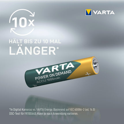 VARTA AAA laetavad akud, 8 tk, laetav aku, nõudmisel käivituv, 1000 mAh Ni-MH, eellaetud, kasutusvalmis [Ainult Amazonis]