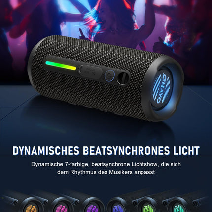 OHAYO Bluetooth Speaker 24W Portable – Bluetooth 5.3 Box with RGB Light &amp; Bass Boost, 30h Battery, IPX7 Waterproof, Hands-Free Calling, Music Box for Outdoor, Party, Beach, Garden