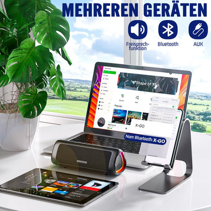 UOHHBOE Bluetooth Speaker 30W Portable Music Box Bluetooth 5.3 with TWS Stereo RGB Lights 24 Hours Playtime 30 Meters Range Hands-Free Function IPX5 Waterproof