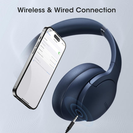 DOQAUS Kopfhörer Kabellos Bluetooth Bis zu 90 Std,Bluetooth Kopfhörer Over-Ear mit 3 EQ-Modi, HiFi Stereo, Eingebautes Mikrofon, Faltbares Wireless Headphones für Handys/iPad/Laptops/PC-Marineblau