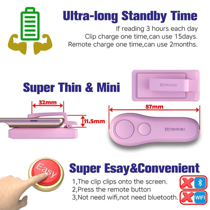 SK SYUKUYU RF Remote Control Page Turning for Reading on Tolino, Kobo, Page Turner for iPad/iPhone/Android Tablets, Remote Control for Camera Video Recording (Pink)