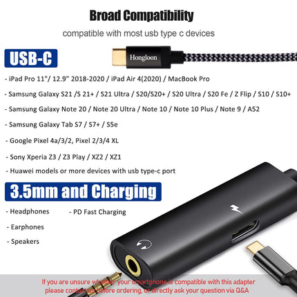 USB-C - 3,5 mm kõrvaklappide ja laadimise adapter, 2-ühes USB Type-C - 3,5 mm audiopesa ja kiirlaadimiskaabel, ühildub Samsung Galaxy S22+ S22 S21 S20 Note 20 Ultra 10 Plus, Pixel 5 4 3 XL-ga