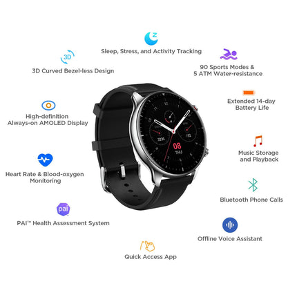 Amazfit GTR 2 Smartwatch Fitness Watch with Bluetooth Call Function, 12 Sports Modes, Blood Oxygen Saturation Monitor, 3GB Music Storage