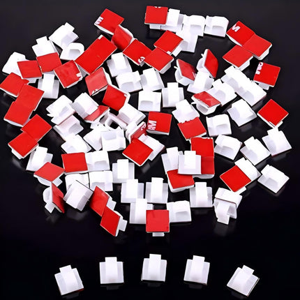 Elfcam - Self-adhesive cable clips for fiber optic cables (fiber optic patch cables), power cables, network cables, USB charging cables and audio cables, white (100 pieces)
