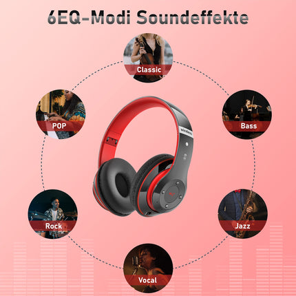 Lankey Sound juhtmevabad kõrvaklapid 6 ekvalaiseri režiimiga, kõrvaklapid, 65 tundi mänguaega, juhtmevabad Bluetooth-kõrvaklapid sisseehitatud HD-mikrofoniga, FM, SD/TF õues, transpordiks, reisimiseks, õppimiseks