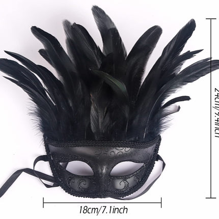 Kelandi sulgedest Veneetsia maskiballi mask naistele ja meestele Halloweeni karnevali Mardi Gras maskide kostüüm (must)