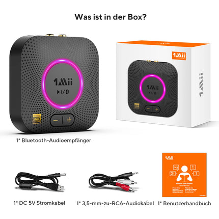 1Mii B06S+ Bluetooth 5.2 vastuvõtja, HiFi audioadapter LDAC-iga, helitugevuse regulaatoriga, aptX HD ja madala latentsusega traadita vastuvõtja stereokõlaritele, 3,5 mm/RCA väljunditega