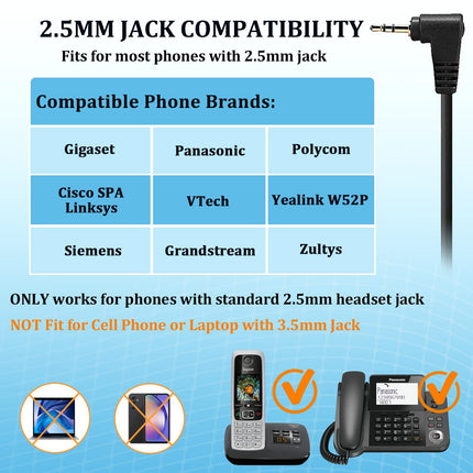 Callez 2.5mm jack headset telephone with microphone noise cancelling, cordless landline headphones for Panasonic Gigaset C430A CL660HX Polycom Cisco SPA cordless landline telephones