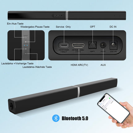 HoYLluDLL 2.0-kanaliga heliriba teleriseadmetele, 32-tolline jagatud 2-ühes teleri heliriba Bluetoothiga, 3 ekvalaiseri režiimi ja 3D ruumilise heliga, teleri kõlariga heliribad HDMI-ARC/optilise/Aux-ühendusega, KY2020D