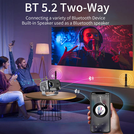 WTONISY 360° rotatable projector mini projector supports 1080P Android 13.0 wall projector with speaker, Netflix, autofocus auto keystone 2+16GB home theater projector Bluetooth TV Box WiFi, outdoor